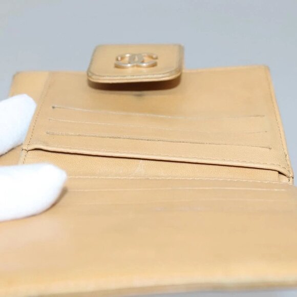 CHANEL Icon Line Bifold Wallet Leather Beige CC - Picture 12 of 16
